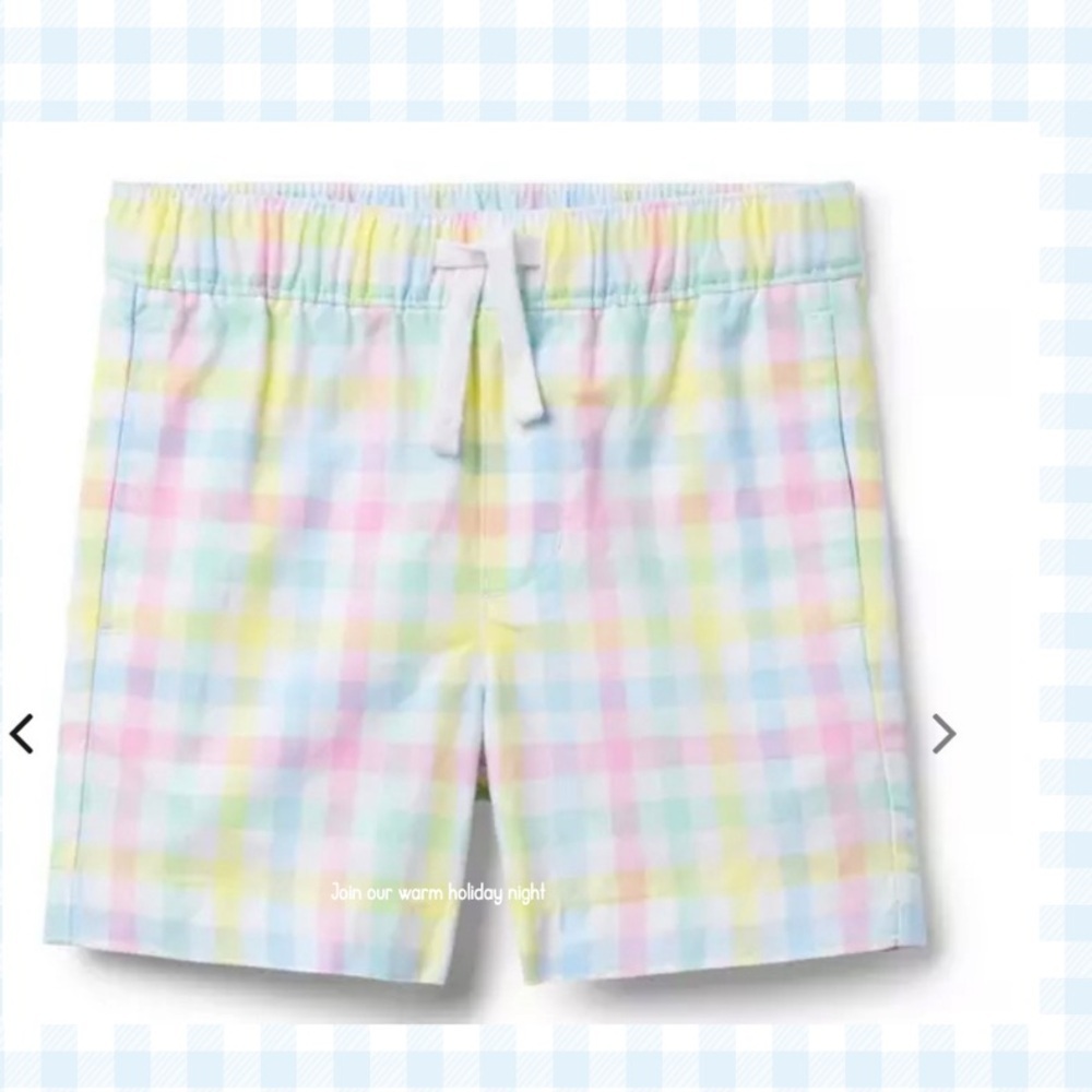 Janie and Jack Pastel Gingham Drawstring Shorts - Pink, Blue, Yellow, Green NWOT
